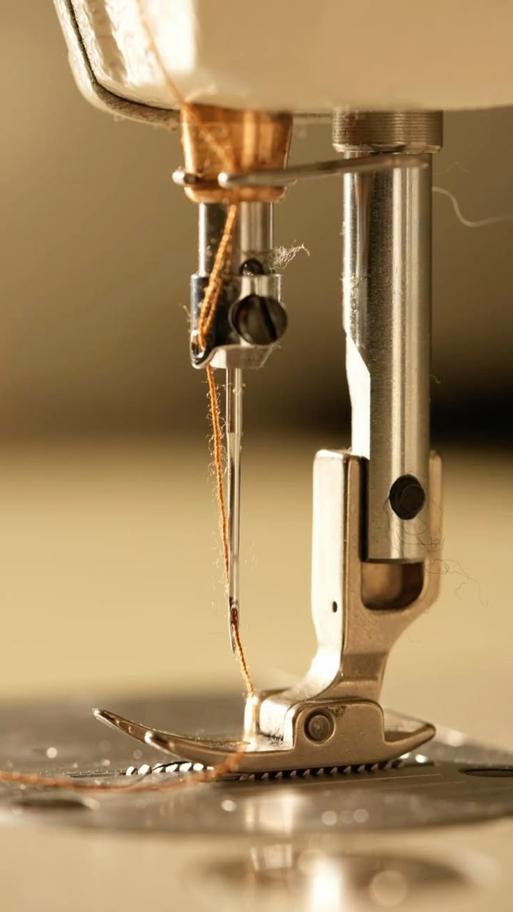 Brass machine needle threaded above leather